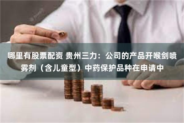 哪里有股票配资 贵州三力：公司的产品开喉剑喷雾剂（含儿童型）中药保护品种在申请中